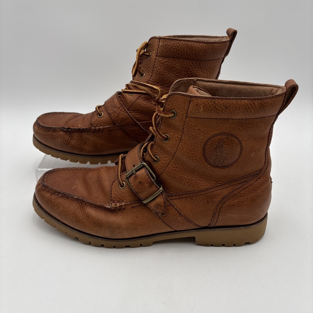 Polo Ralph Lauren Redmond Brown Pebbled Leather Buckle Moc Toe Ranger Boots 11 D